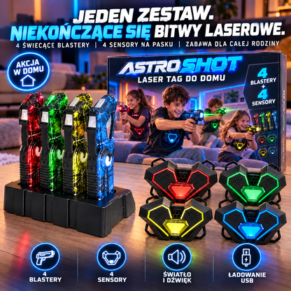 Astro Shot – zestaw laser tag do domu: 4 blastery i 4 sensory