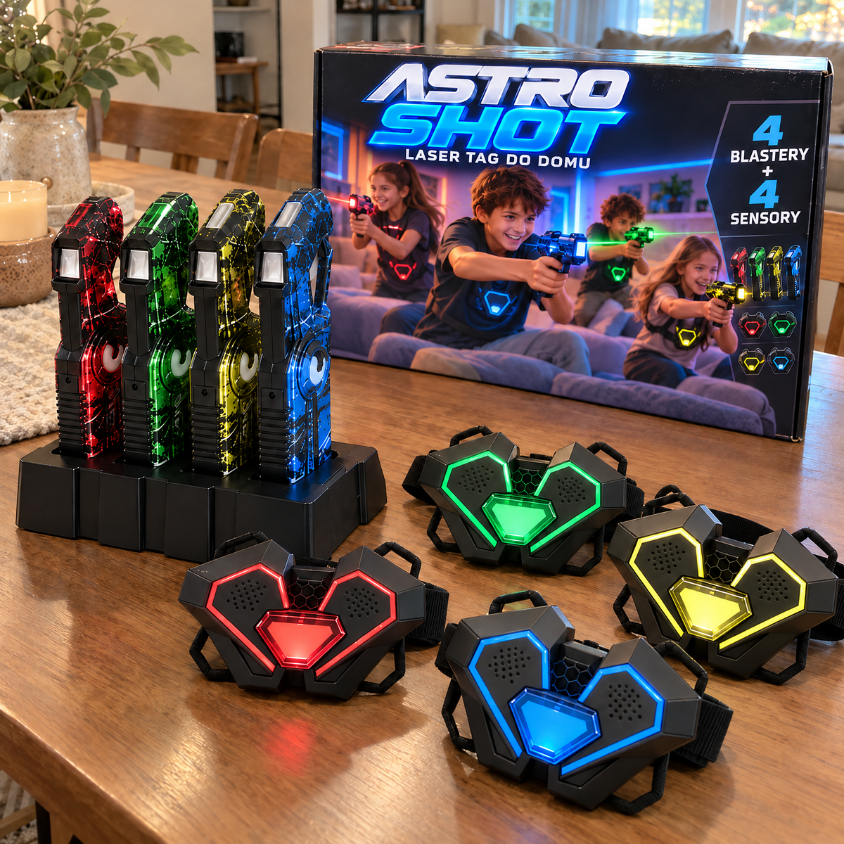 Zestaw rodzinny Astro Shot z pudełkiem na stole