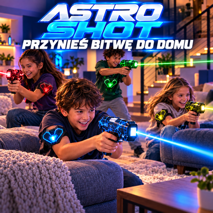 Dzieci grają w laser tag Astro Shot w salonie